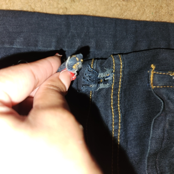 Baby Phat navy blue bootcut skinny jeans with gold stones details. - Picture 5 of 8